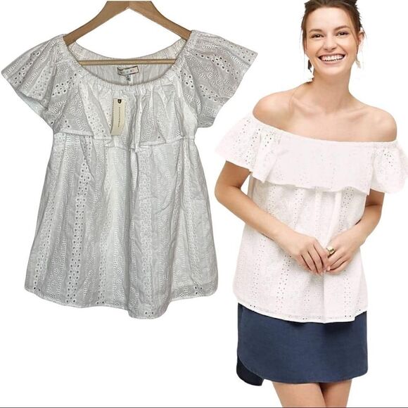 Off Shoulder White eyelet Top Anthropologie Eri + Ali Womens Medium NWT - Picture 1 of 6